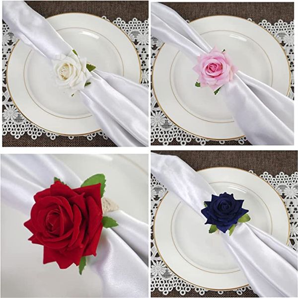 6pcs Red Rose Shape Hostraft serviette boucle rouleau de serviette de serviette de mariage Saint-Valentin de la Saint-Valentin décor