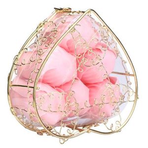 6 pièces artificielle Rose fleur en forme de coeur fer boîte pétale bain savon fleurs Roses romantiques pour saint valentin mariage cadeau d'anniversaire
