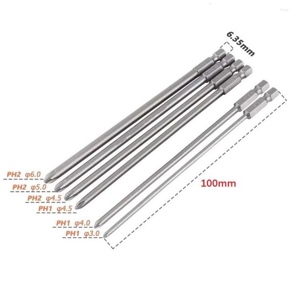 6pcs / réglage de 100 mm de long 1/4 '' bits de tournevis à boute