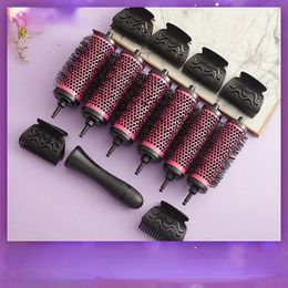 6 piezas/set 3 tamaños mango desmontable cepillo de rodillo para el cabello con clips de colocación de aluminio Carril de cerámica peinado peluquero