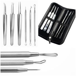 6 stks / set Acne Tweezer Comedo Blackhead Remover Kit Draagbare Roestvrijstalen Multifunctionele Facial Tool Huidverzorging