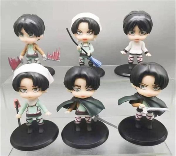 6pcs Set Anime Attack sur Titan Figure Toy Eren Jager Mikasa Ackerman Armin Arlert Eren Mini Mode Model Doll 10cm pour les enfants Gift Y1226566408