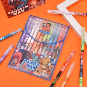 Chainsaw Man Gel Pens Set (6Pcs), Blue Ink, 0.5mm, Erasable, Anime Characters - Denji, Makima, Aki, Power, Pochita