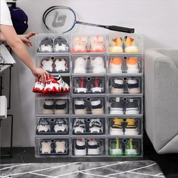 6pcs / ensemble Armoire à chaussures antioxydantes High Transparent Sneakers Boîte de rangement Box Organisateur de chaussures à poussière Box 240420
