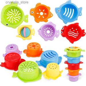 6pcs / set bébé flotteur eau tasses empilables classique bain jouet natation jouets éducatifs pour enfants en plastique poisson animal pour salle de bain L230518