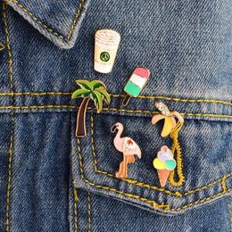 6PCS SET Banana Lolly Flamingo Palm Tree Cup Pins Broches Badges Épinglette en émail dur Chapeau Sac Jeans Pins Sac à dos Accessoires1282j