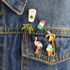 6PCS SET Banaan Lolly Flamingo Palmboom Cup Pins Broches Badges Harde emaille revers pin Hoed Tas Jeans Pins Rugzak Accessoires1287Z