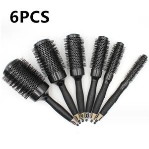 6 pièces/ensemble poils de sanglier noirs peigne à cheveux rond brosse à cheveux de coiffure professionnelle antistatique outils de coiffure de Salon de coiffure 240323