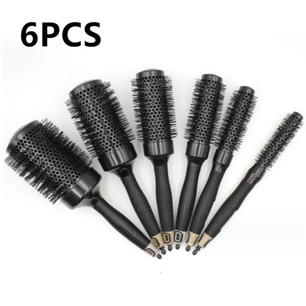 6 unids/set cerdas de jabalí negro peine de pelo redondo cepillo de pelo de peluquería profesional herramientas de estilismo de salón de barbería antiestática 240323