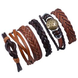 6 stks set vlecht armbanden mode punk multilayer wrap kralen manchet bangle vintage heren lederen polsbandjes voor vrouwen ster charme sieraden