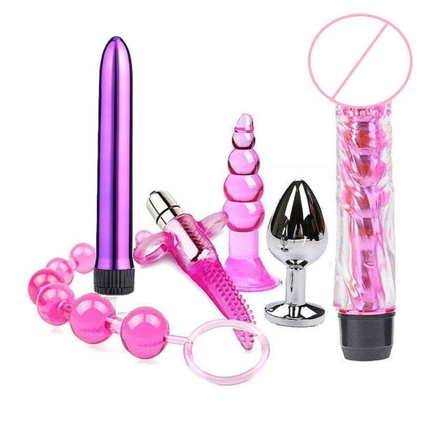 6PCS / Set Bullet Anal plug Silicone Backyard Vibrant Massage Stick Adulte Erotic G-spot Orgasm for Men Women Femmes Couple Sexy Toys