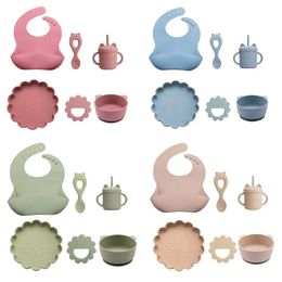 6 pièces/ensemble dessin animé Lion bébé assiette en Silicone cuillère ensemble bébé alimentation bol en Silicone né bébé bavoirs enfant en bas âge petit déjeuner tétées 240116