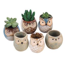 6 pièces ensemble en céramique hibou Pot plante succulente Cactus Pot de fleur conteneur planteur bonsaï Pots H99F 2106152677