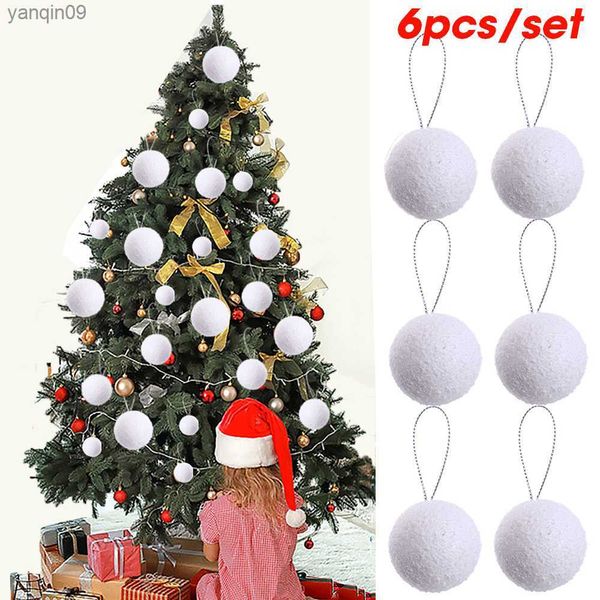 6 unids/set bolas de Navidad 4/6/8 cm bolas blancas colgante de bola de nieve de espuma para árbol de Navidad familia árbol de Navidad decoraciones colgantes L230626