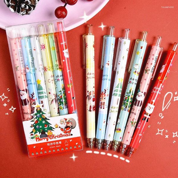 Stylos à Gel de noël rétractables à encre noire, 0.5mm, pour écrire de jolies Signatures, fournisseurs scolaires et de bureau, cadeaux pour enfants, 6 pièces/ensemble