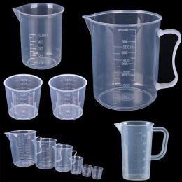 6pcs / ensemble Coupe de mesure de mesure graduée en plastique transparent pour la cuisson du becker liquide Mesure de la cruche