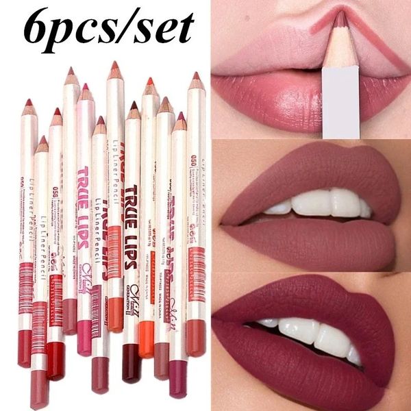 6PCS / Set Cosmetic Professional Wood Lipliner imperméable Lady Charming Lip Line Soft Crayer Contour Makeup Lipstick Tool