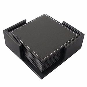 6 unids/set posavasos de cuero cuadrados de doble cubierta, mantel individual de taza con soporte para posavasos, bebida de café, estilo Simple W220406