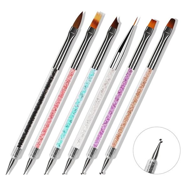 6PCS / Set Double Head Nail Dotting Painting Draw Draw Brush Brush acrylique Gel Polish Polie stylo plat Nail Art Manucure Kit