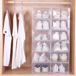 6pcs / Set Fold Plastic Shoes Case Épaissi Transparent Tiroir Boîtes à chaussures en plastique Boîte empilable Organisateur de chaussures Shoebox 240219