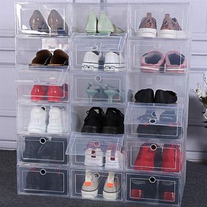 6 pièces/ensemble plier chaussures en plastique étui épaissi Transparent tiroir boîtes empilable boîte organisateur boîte 220428