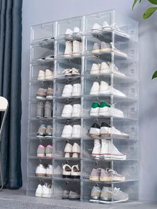 6 unids/set caja de zapatos de plástico plegable caja de cajón transparente gruesa cajas de zapatos de plástico caja apilable organizador de zapatos cajas de zapatos 240112