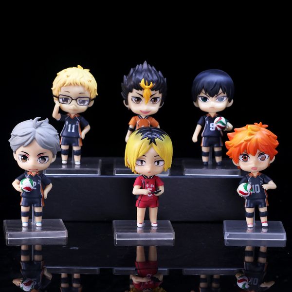 6pcs / set Haikyuu Mignon PVC Anime Figure Jouets Hinata Shoyo Tobio Kenma Tooru Yuu Kei Modèle Nekoma Action Figma Sport Poupée Juguetes Q1123