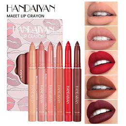 6 stks/set HANDAIYAN Lip Liner Sexy Roze Rood Matte Lippenstift Lip Krijt puntenslijper langdurige Make-Up Cosmetica 240323