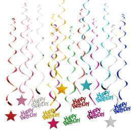 6 stcs/set gelukkige verjaardag spiraalvormige banner plafond hangende decor ster Garland PVC Swirl Banner voor kinderen verjaardagsfeestje decoratie