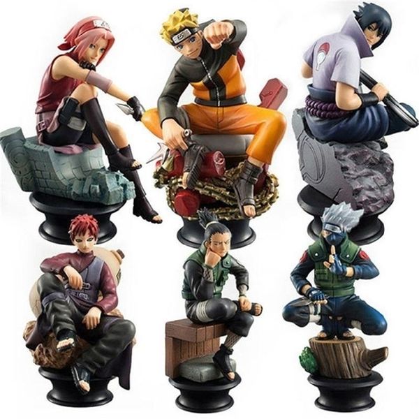 6 unids / set Hokage Actionable Dolls Ajedrez PVC Anime Sasuke Jiala Modelo Decoración Regalo Juguetes para niños 220520