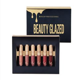 6 stks set Vloeibare Matte Lippenstift Gemakkelijk Te Dragen Langdurige Lipgloss Waterdicht Naakt Lipsticks Make up352s