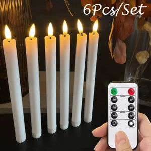 6pcs/Set Long Candles Led Flickering Taper Battery Powered Flameless Timer Candle met 10-key afstandsbediening voor bruiloft 240417