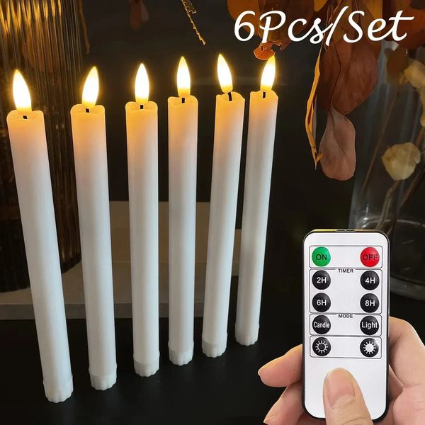 6PCS / Set Bougies LED LED Flicking TiPer Battery Powered Trameless Timer Candle avec télécommande de 10 touches pour le mariage 240417