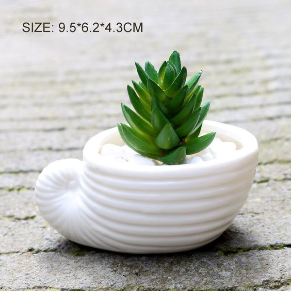 6 stks/set Mini Witte Kleine plantenbak Bloempot shell Vorm Keramische Vetplant Pannenlap Fairy Garden Cactus Bloem