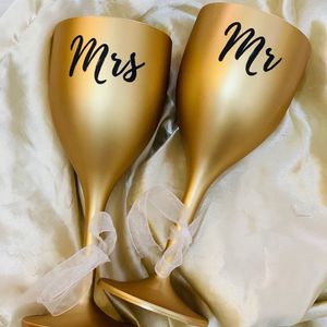6 stks/set Mr en Mrs Wijnglazen Sticker Jonggehuwden Engagement Huwelijkscadeau Champagne Glas Decal Bruiloft Decoratie