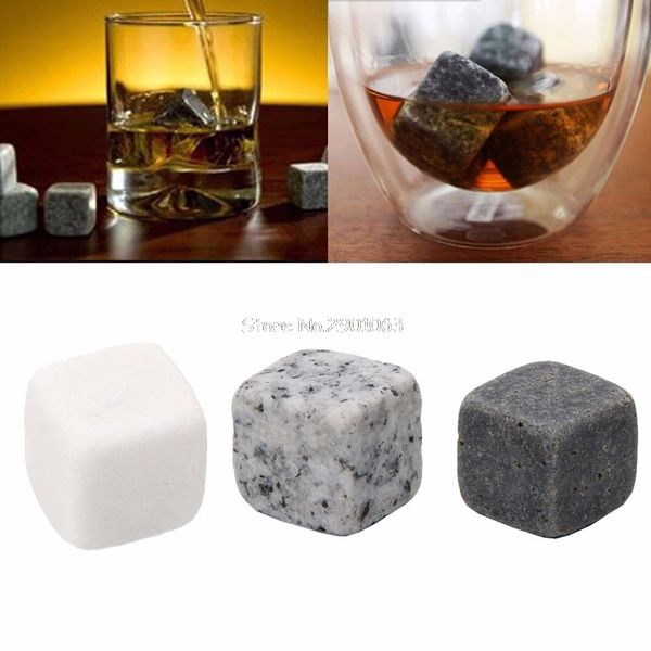 6pcs / set pierres de whisky naturelles bar whisky refroidisseurs roches cubes d'alcool bière pierre vin glaçon avec sac de rangement pochette DBC BH3527
