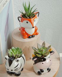 6 unids/set nuevos animales de dibujos animados maceta para suculentas plantas carnosas maceta de cerámica pequeño mini hogar jardín decoración de oficina JJE9852