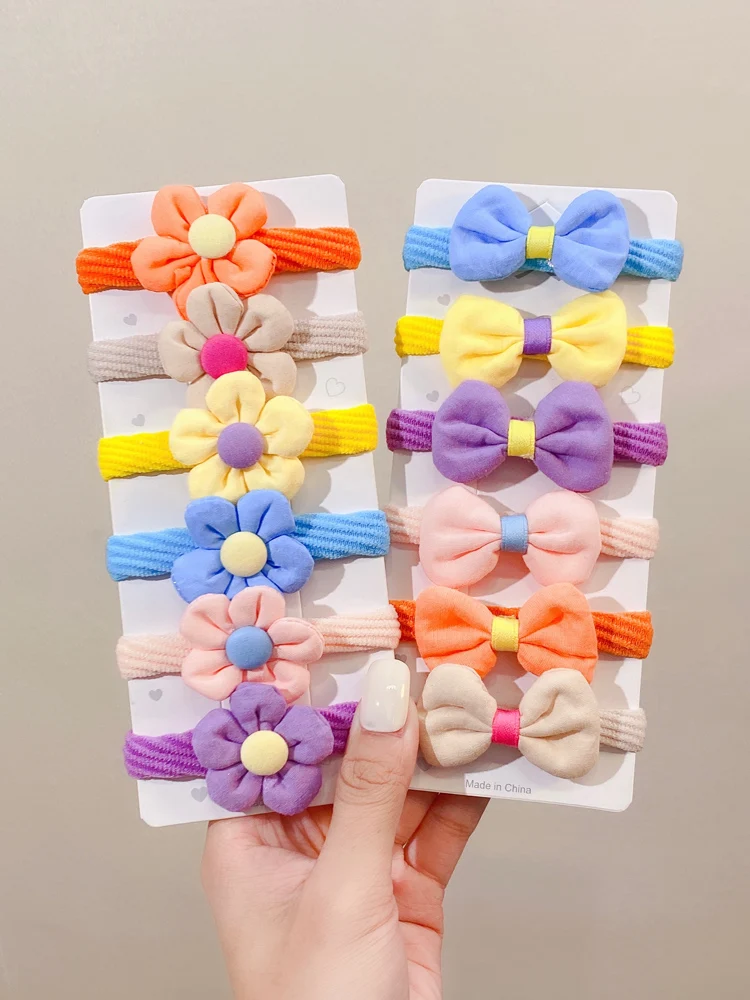 6pcs/Set Nowe dziewczyny Śliczne kolorowe kwiaty kokardowe elastyczne opaski do włosów Scrunchies dziecięce opaski gumowe