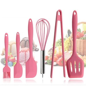 6 stks / set roze siliconen koken tool sets ei klopper lepel clip spatel olieborstel keukengerei keukengerei sets accessoires Y0428