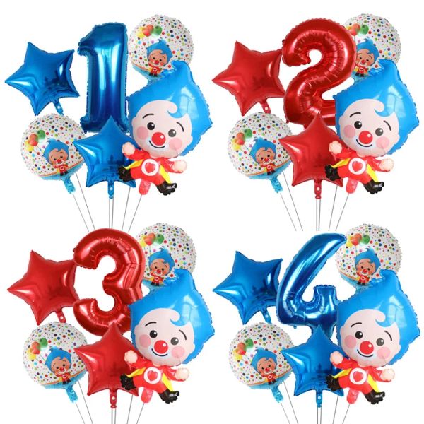6pcs/set Plim Clown Foil Helium Globos Número Rojo Bolas Air Globos Decoraciones de fiesta de feliz cumpleaños para niños Juguetes para niños Regalos