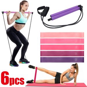 6pcs Set Portable 2 Pieds Boucles Entraîneur Léger Pilates Barre Bâton avec Bande De Résistance De Yoga pour Gym Home Fitness Body Workout