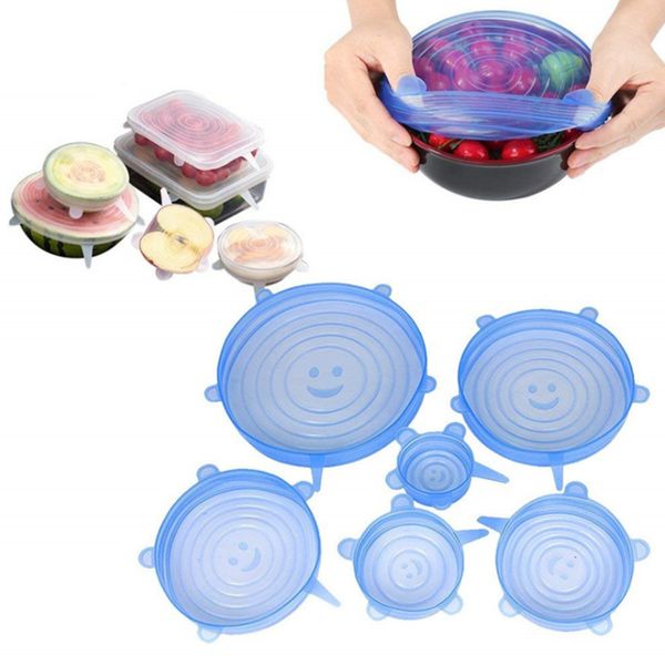 6 unids/set reutilizable estiramiento cocina cuencos sellados al vacío Universal silicona Saran Wrap tapas comida tazón olla al por mayor