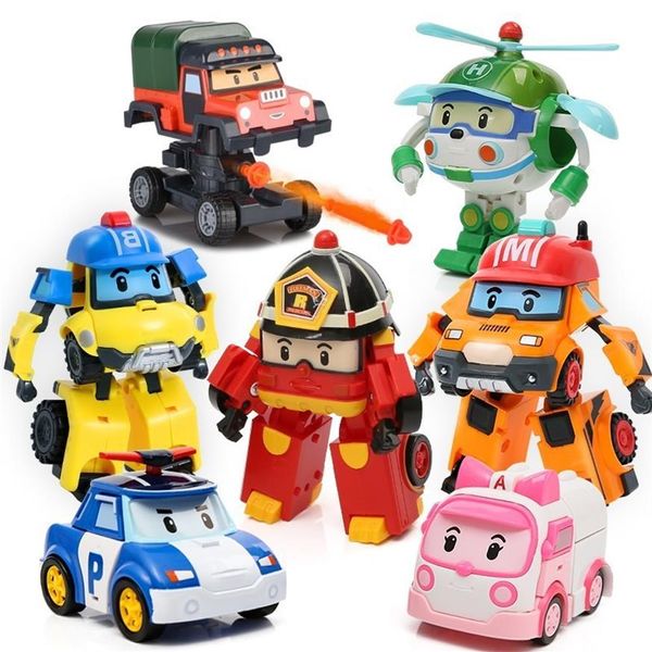 6 unids/set Robocar Poli Corea juguetes transformación Robot Poli Amber Roy coche modelo Anime figura de acción muñeca juguetes para niños regalo X052967