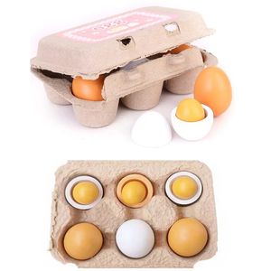 6 unids/set simulación de huevos de madera cocinas juego de comida juguetes fingir yema de huevo de madera niños chico educación juguete Montessori 1274