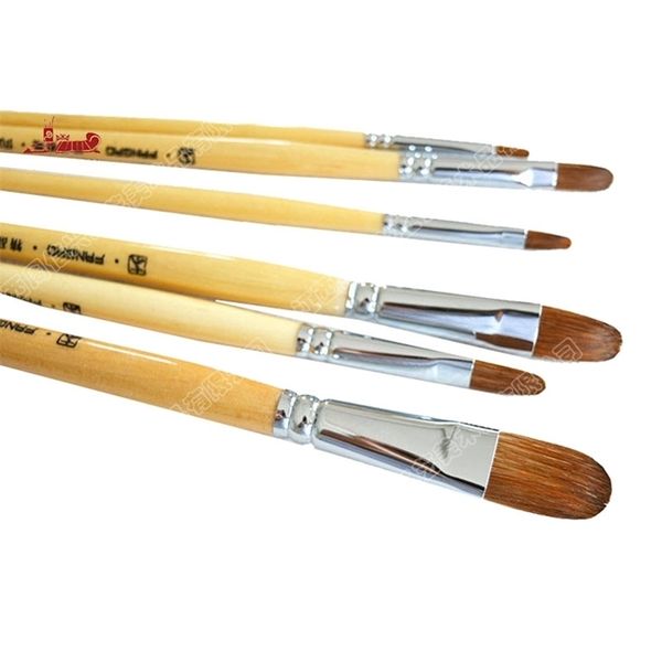 6pcs / set Langue Peak Belette Biélité Cheveux Naturel Couleur Naturelle Bouleau Pènez Pen-Pen de peinture Matériaux de peinture à l'huile Peinture à l'huile Brosse Art Fournitures 201226