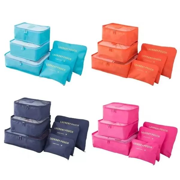 6pcs / sacs de voyage sets Nouveaux emballages de valise de stockage de grande capacité pour vêtements portables Sac de voyage cosmétique