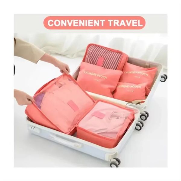 6pcs Set Organisateur de voyage Sacs de rangement Sac à emballage multifonction Sac à cube pour vêtements Portable de garde-robe portable