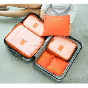 6pcs set Organizador de viajes Bolsas de almacenamiento de la maleta Conjunto de estuches de almacenamiento Cajas de almacenamiento portátil Organizador de equipaje zapatilla de bolsa ordenada