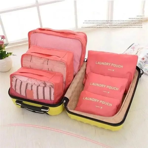 6pcs Set Travel Rangement Sacs Suise Emballage Ensemble de rangement Cois de rangement Portable Organisateur de bagages Vêtements Chaussure Organisateur pliable