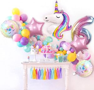 6 pièces/ensemble ballons licorne décorations de fête d'anniversaire licorne pour filles ensemble de ballons en aluminium Macaron et ballon arc-en-ciel fournitures de fête de réception-cadeau pour bébé de mariage